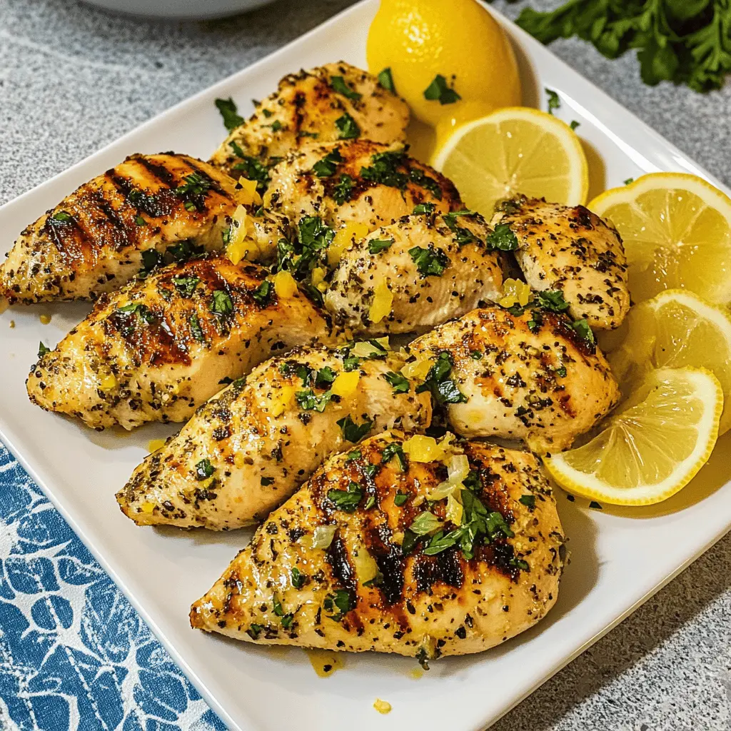 Enjoy tender and juicy grilled chicken breasts infused with zesty lemon and garlic! This quick and easy recipe is perfect for a weeknight dinner or a weekend barbecue. With just a handful of ingredients, you'll relish the bright flavors that make every bite delightful. Save this recipe for your next gathering or meal prep!