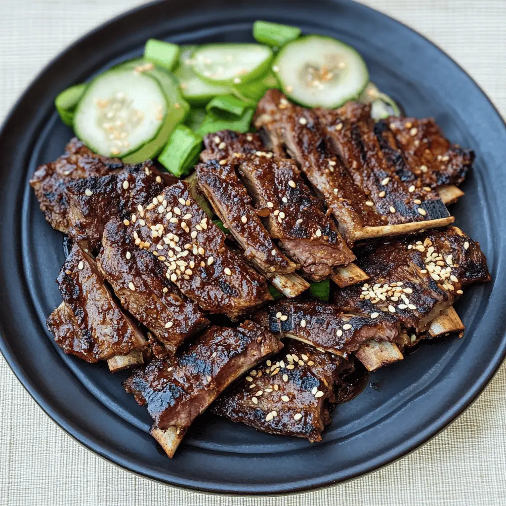 Get ready for a flavor explosion with these Grilled Korean Short Ribs! With tender meat marinated in a perfect balance of soy sauce, garlic, and sesame, this recipe is ideal for any barbecue or special occasion. Save this pin for easy grilling and impress your friends and family with these mouthwatering ribs!