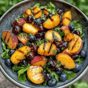Experience the delightful combination of grilled peaches and fresh blueberries in this vibrant salad! Packed with juicy flavors and topped with a light dressing, it’s perfect for summer gatherings or a refreshing side dish. Save this recipe for your next picnic or barbecue and impress your friends with a dish that looks as good as it tastes!