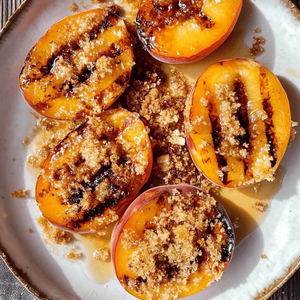 Sweet and juicy maple grilled peaches topped with crunchy almond cookie crumb make the perfect summer treat! This recipe highlights the natural flavors of fresh peaches, bringing out their sweetness with a hint of maple. Perfect for barbecues or as a simple dessert, save this delightful dish for your next gathering!