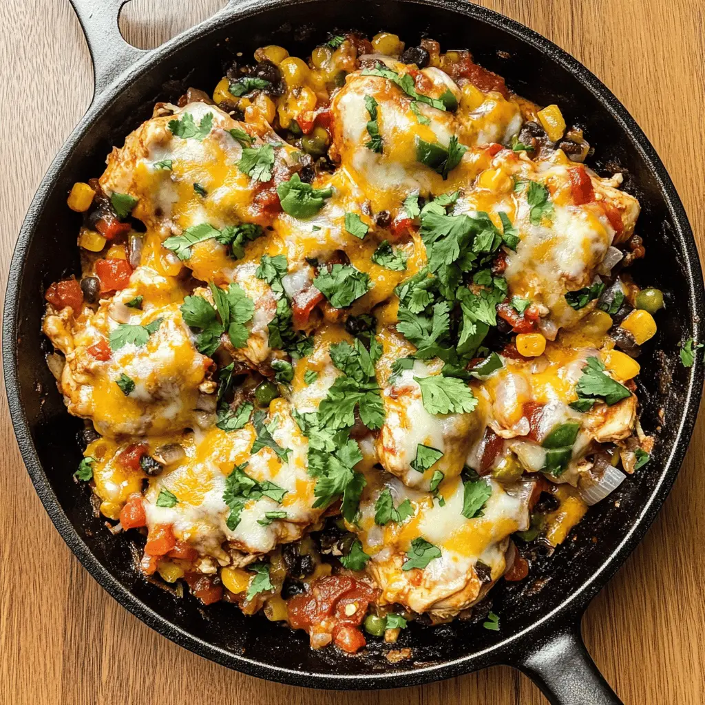 Transform your weeknight dinner with this Santa Fe Chicken Skillet! Packed with vibrant flavors from peppers, corn, and spices, this one-pan dish is quick to prepare and perfect for busy evenings. It's a delightful blend of tender chicken and zesty ingredients that the whole family will love. Save this recipe for your next effortless meal!