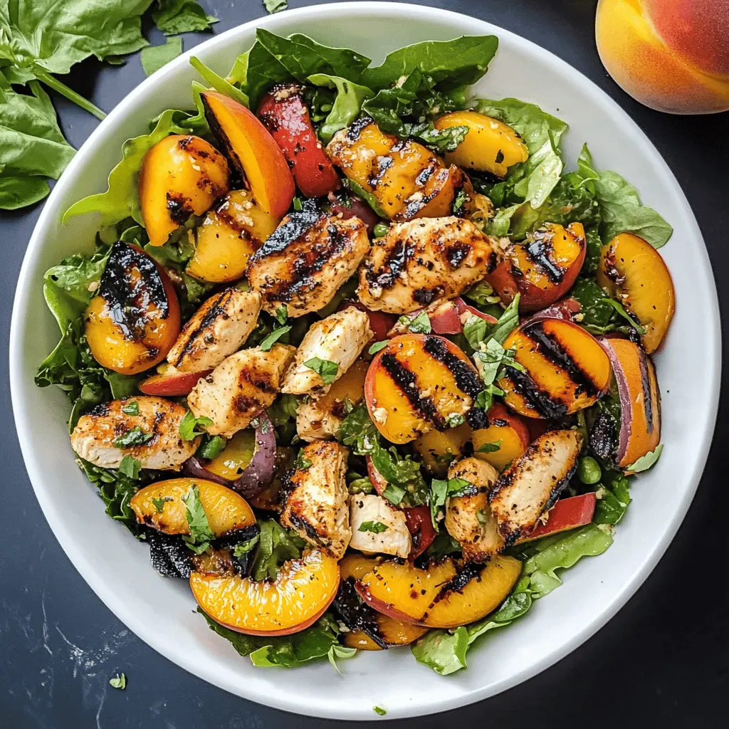 This Ultimate Grilled Peach Chicken Salad is a delightful mix of fresh flavors! Enjoy tender grilled chicken paired with juicy peaches, crisp greens, and a tangy dressing that ties it all together. Perfect for summer gatherings or a light dinner, this salad is not only healthy but also a crowd-pleaser. Save this recipe for your next outdoor feast!