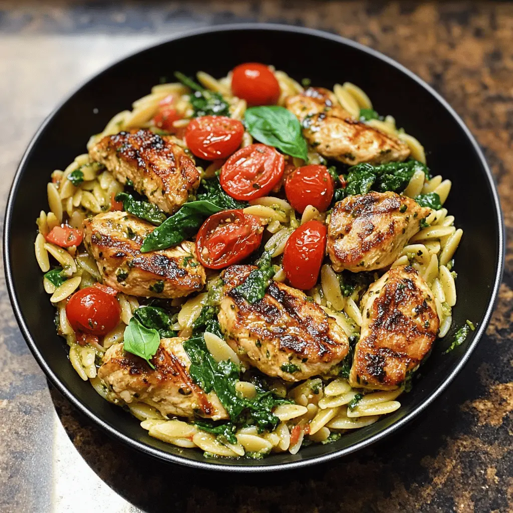 Easy Chicken Orzo with Spinach and Pesto