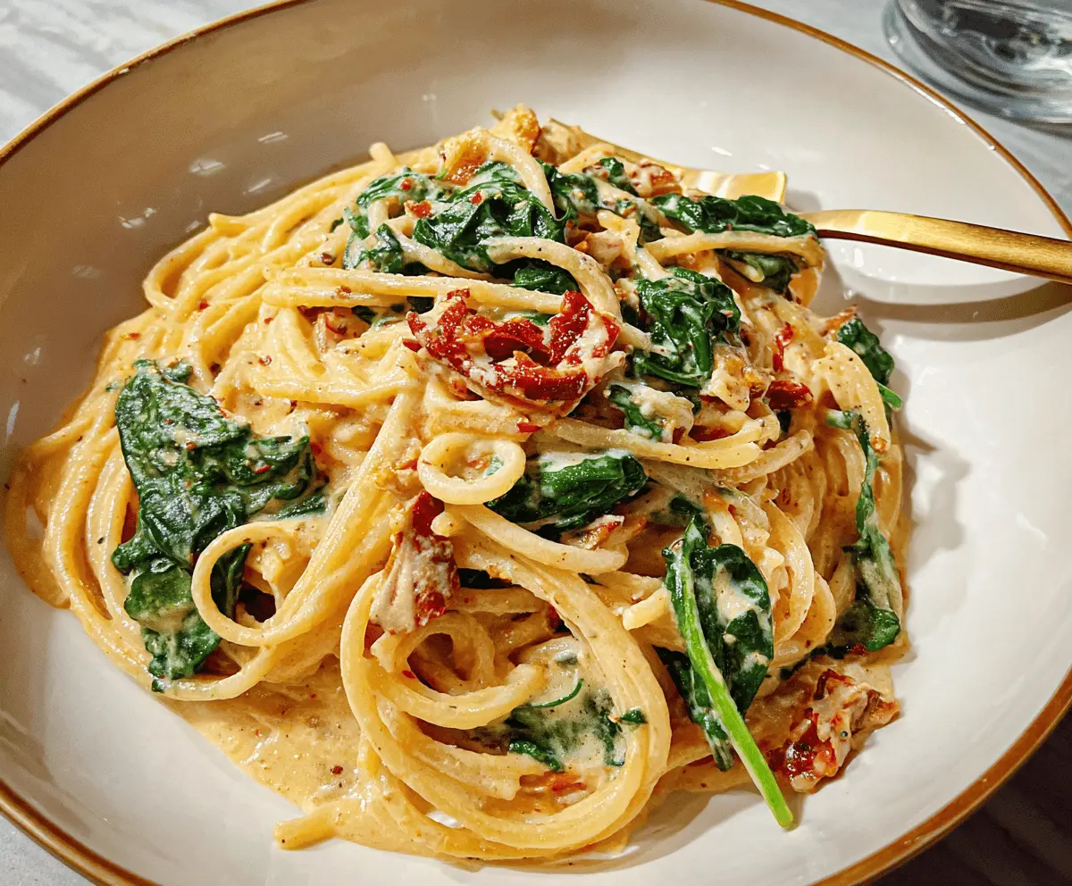Creamy Sun-Dried Tomato Spaghetti with Spinach