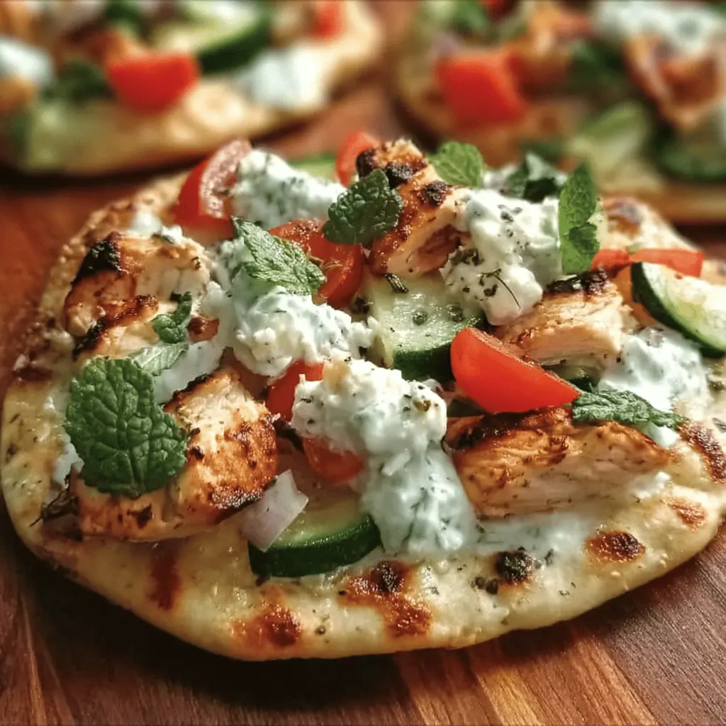 Easy Tzatziki Chicken Veggie Naan Pizza
