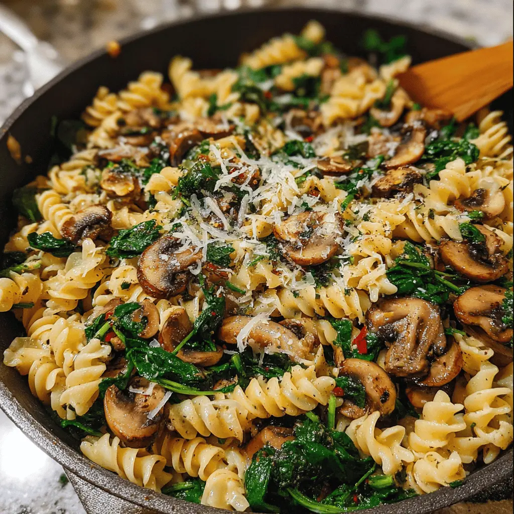 Cheesy Parmesan Spinach Mushroom Pasta Skillet