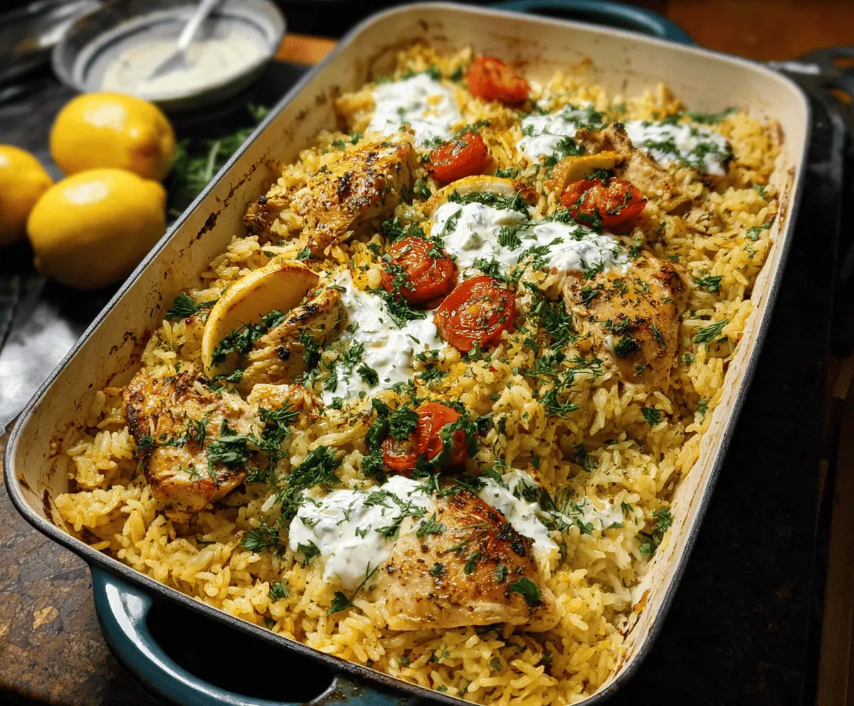 Easy Dump and Bake Chicken with Tzatziki Rice