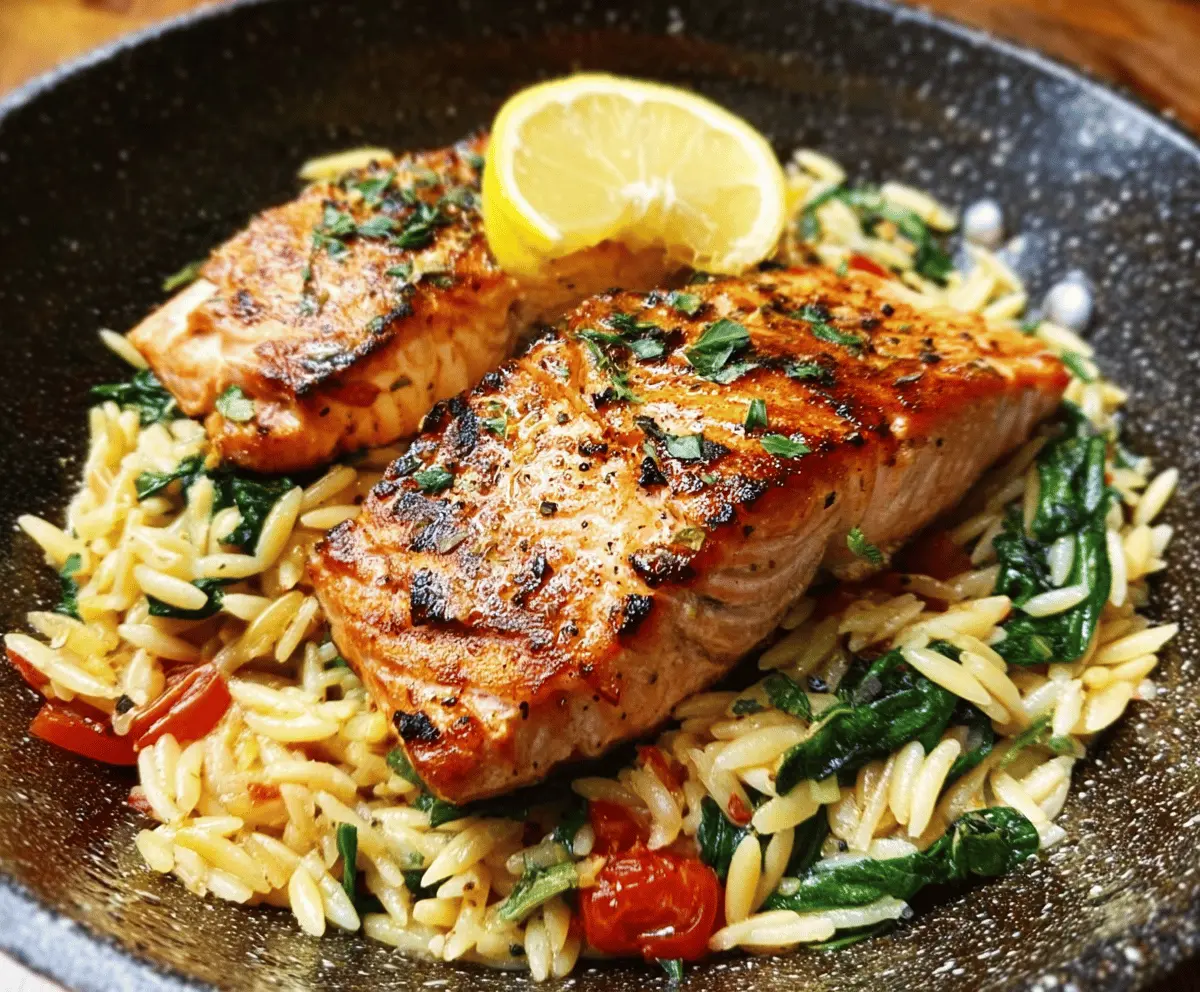 One Skillet Salmon with Lemon Orzo Dinner