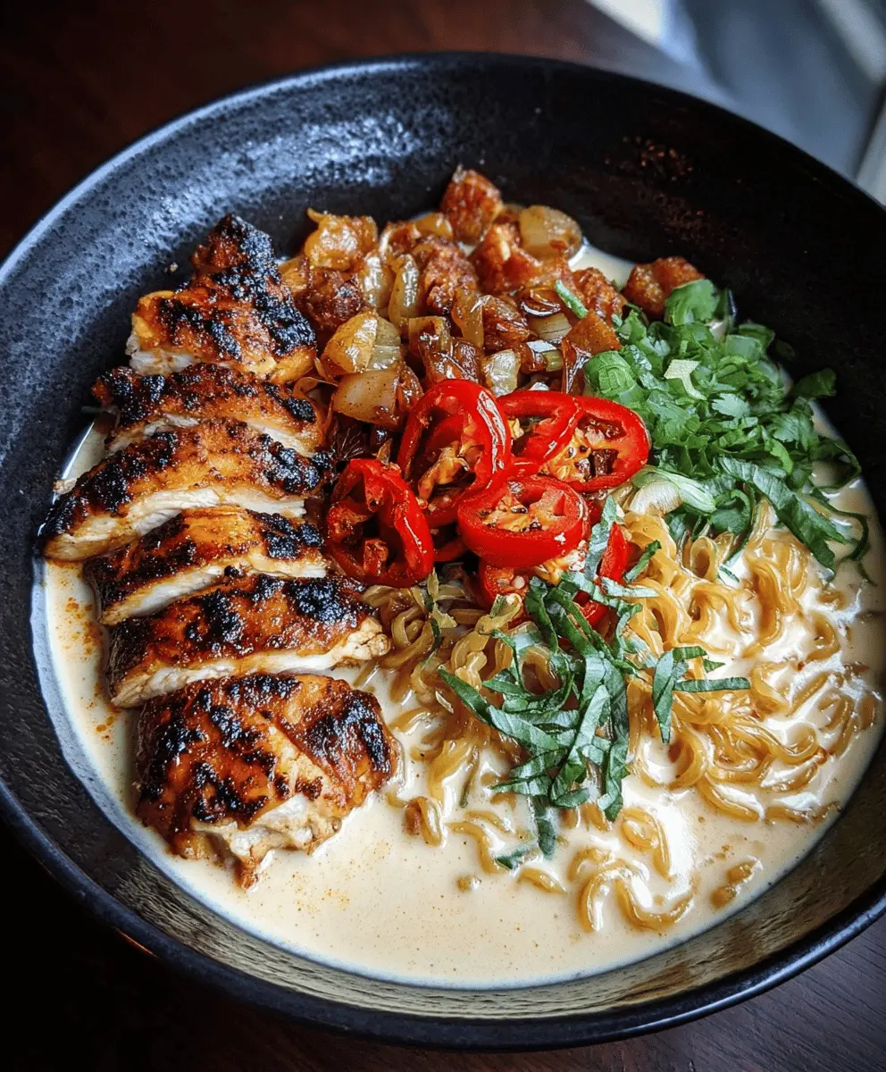Fiery Chicken Ramen with Creamy Garlic Sauce