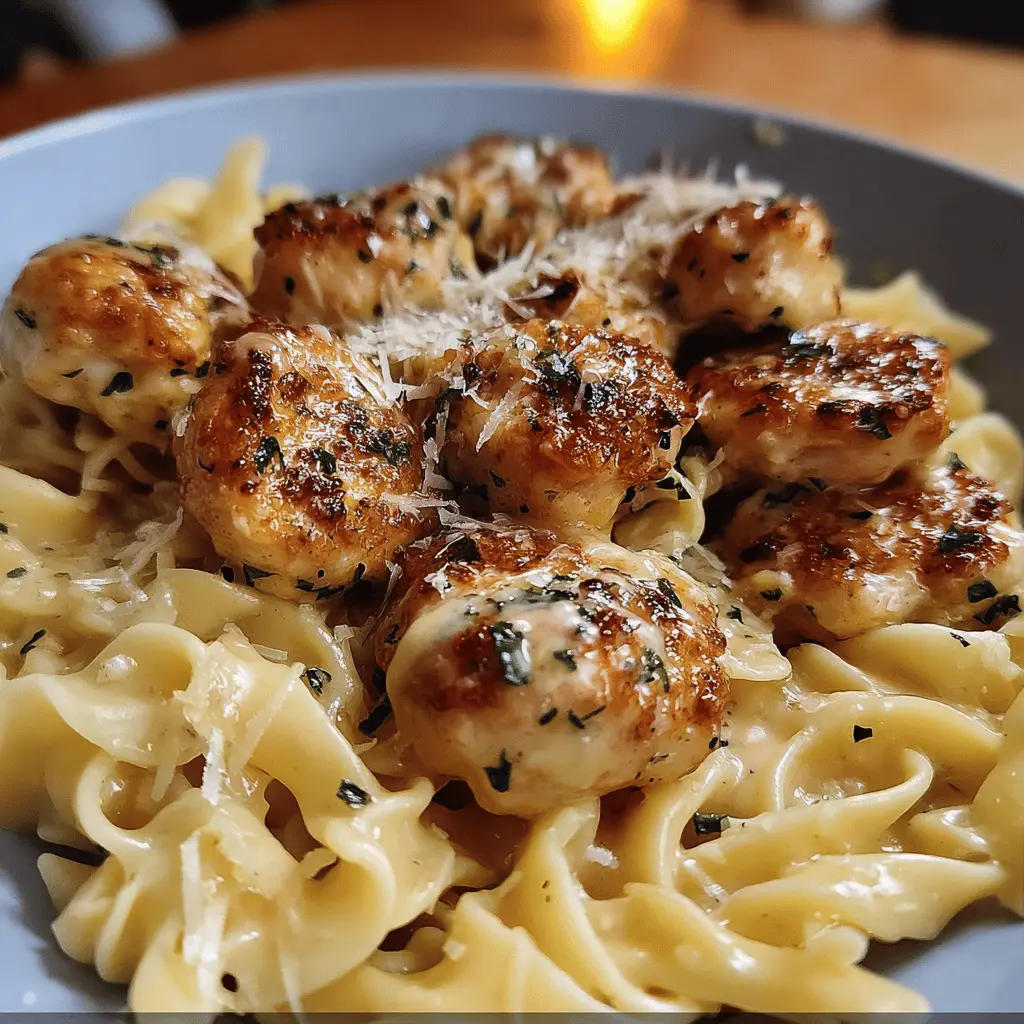 Garlic Butter Chicken Bites with Creamy Parmesan Pasta