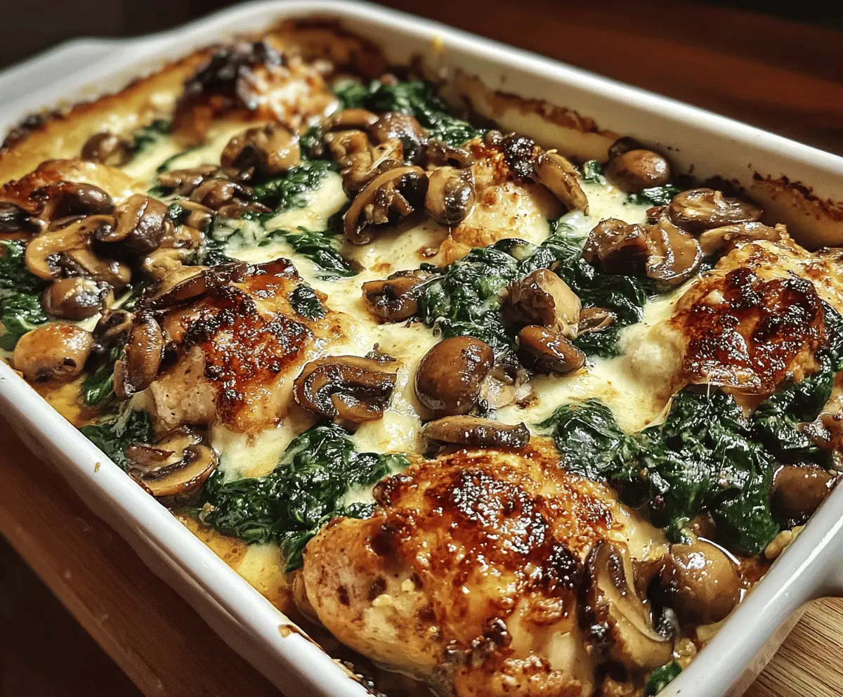 Easy Low-Carb Chicken Spinach Mushroom Bake
