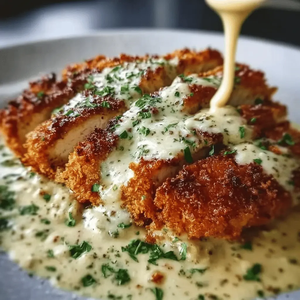 Crispy Parmesan Chicken with Creamy Garlic Sauce