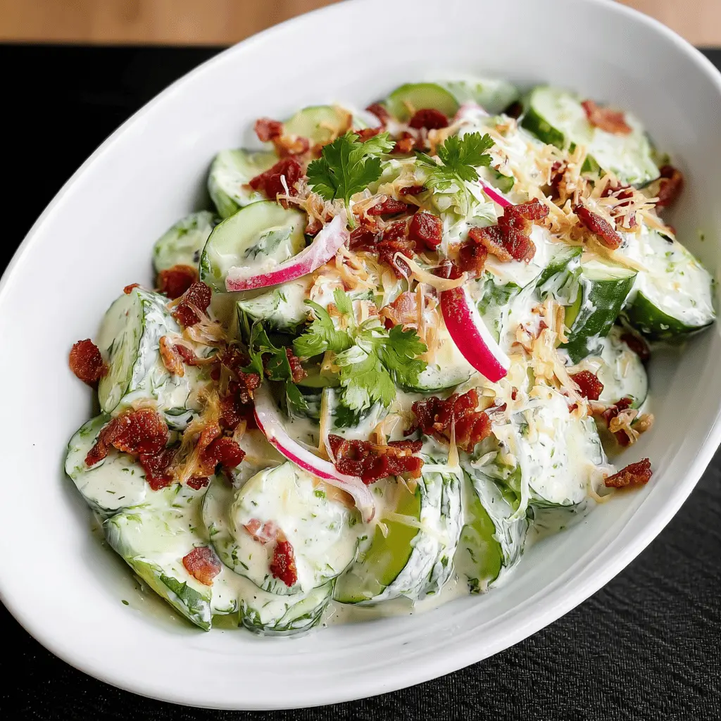 Creamy Cucumber Salad with Bacon and Cheese Fiesta