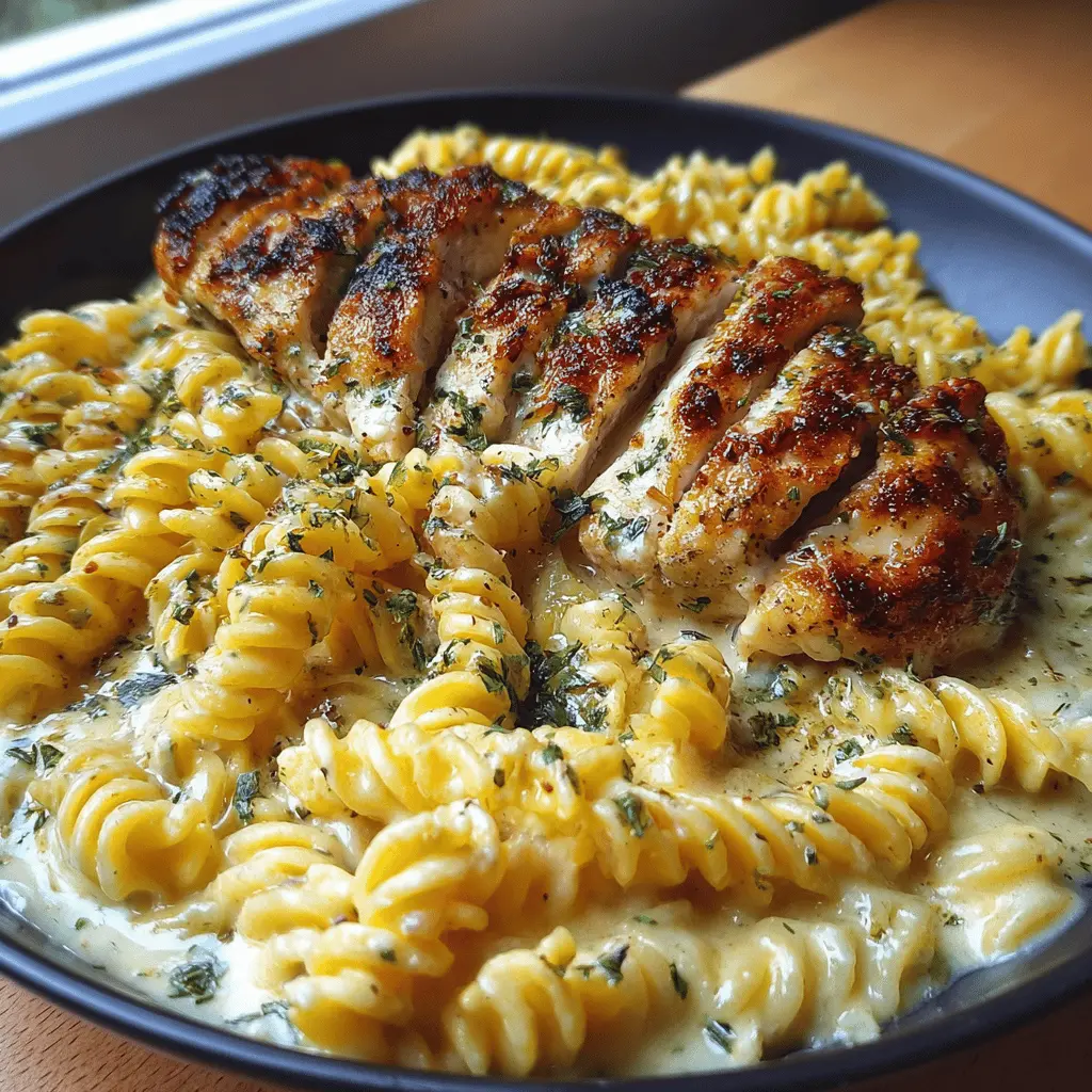 Creamy Garlic Parmesan Chicken With Cheesy Twisted Pasta