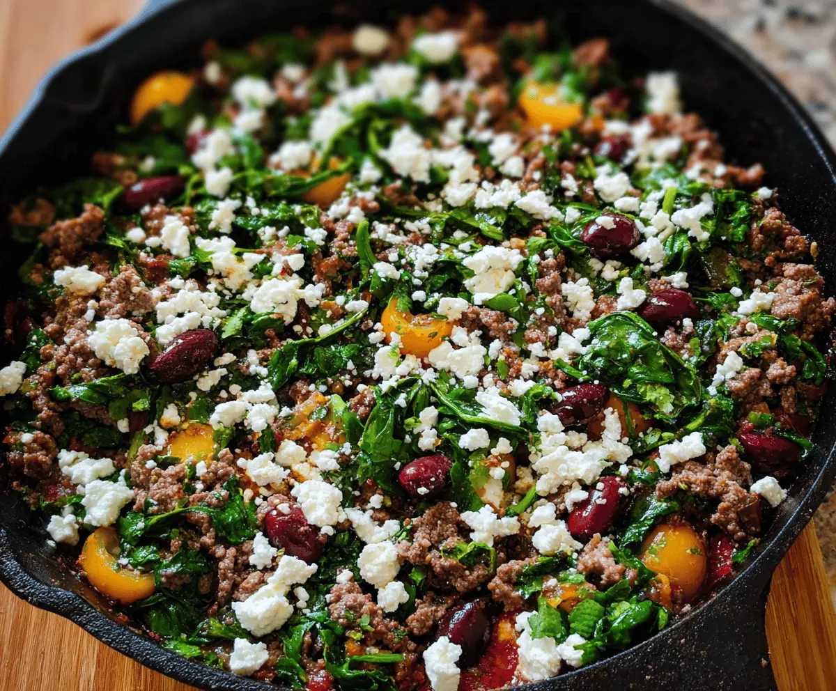 Easy Ground Beef Spinach Skillet with Feta